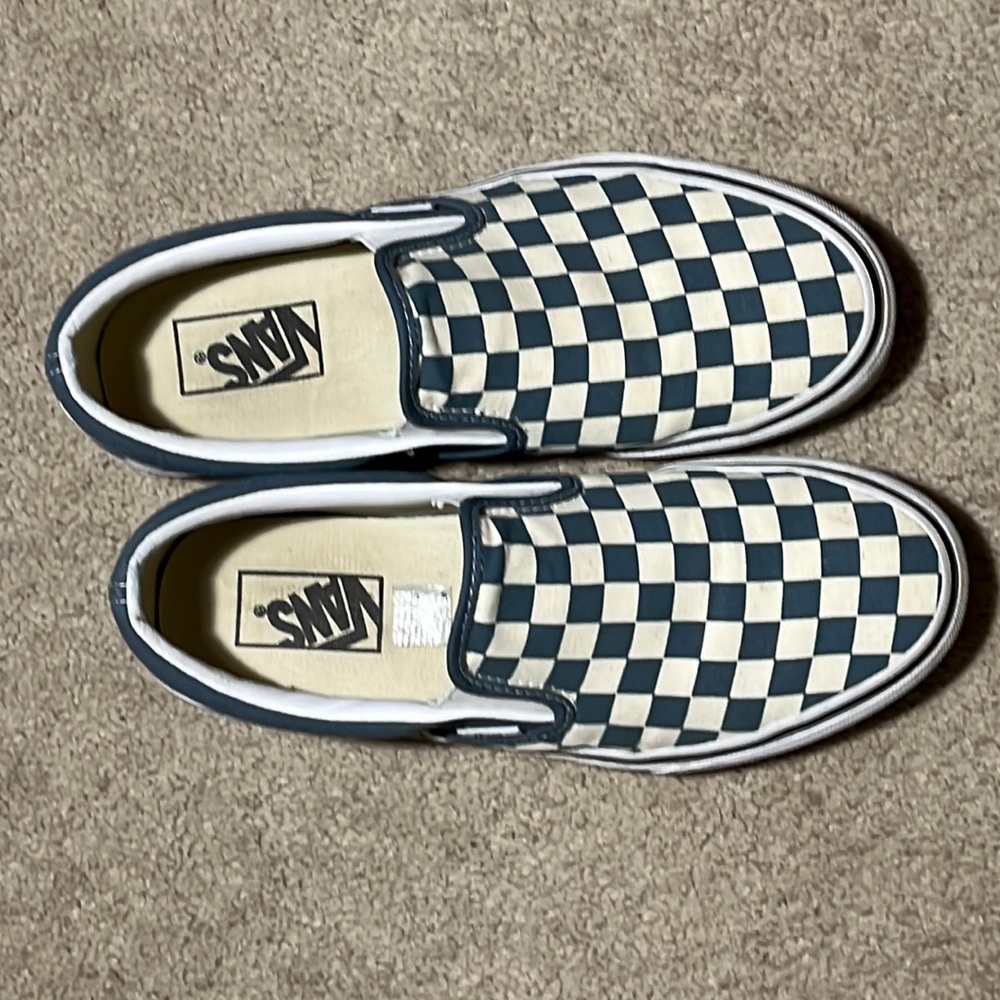 Checkered Vans 7 Mens or 8.5 Womens Blue and Cream.